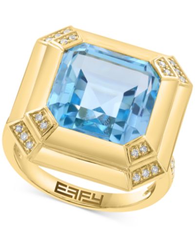 Кольцо EFFY® Sky Blue Topaz (12-1/2 ct. tw.) & Diamond (1/8 ct. t.w.) в позолоченном стерлинговом серебре 14k