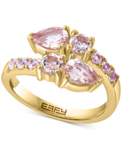 EFFY® Morganite (1-3/4 ct. t.w.) & Zircon (3/8 ct. t.w.) Bypass Ring in 14k Gold over Silver