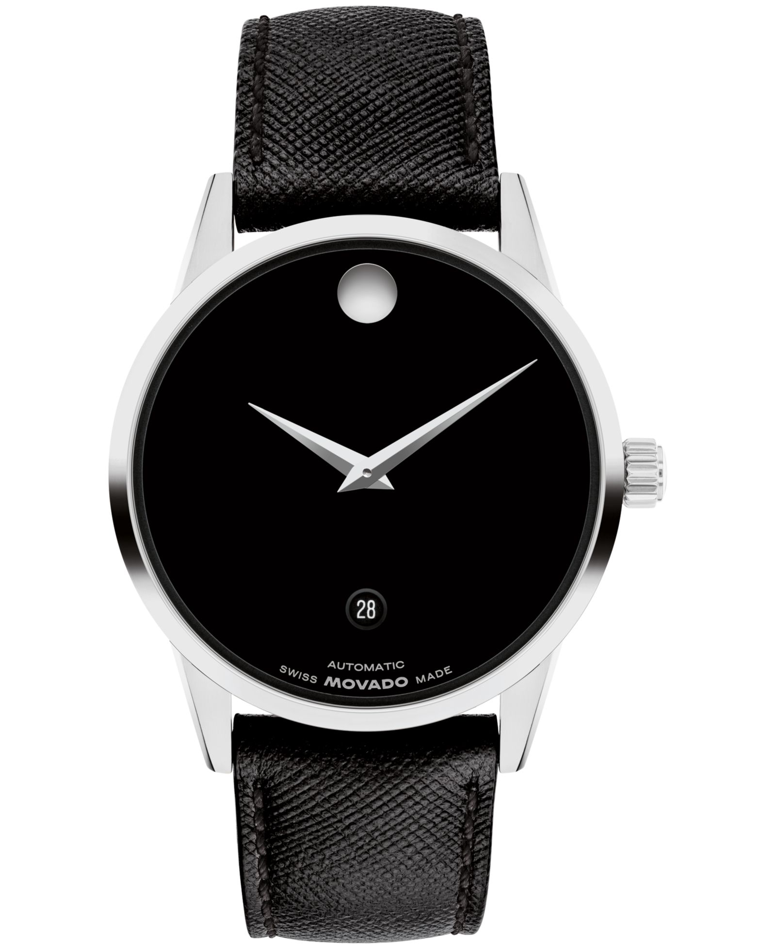 Movado Men's Museum Classic Swiss Automatic Black Leather Watch, 40mm