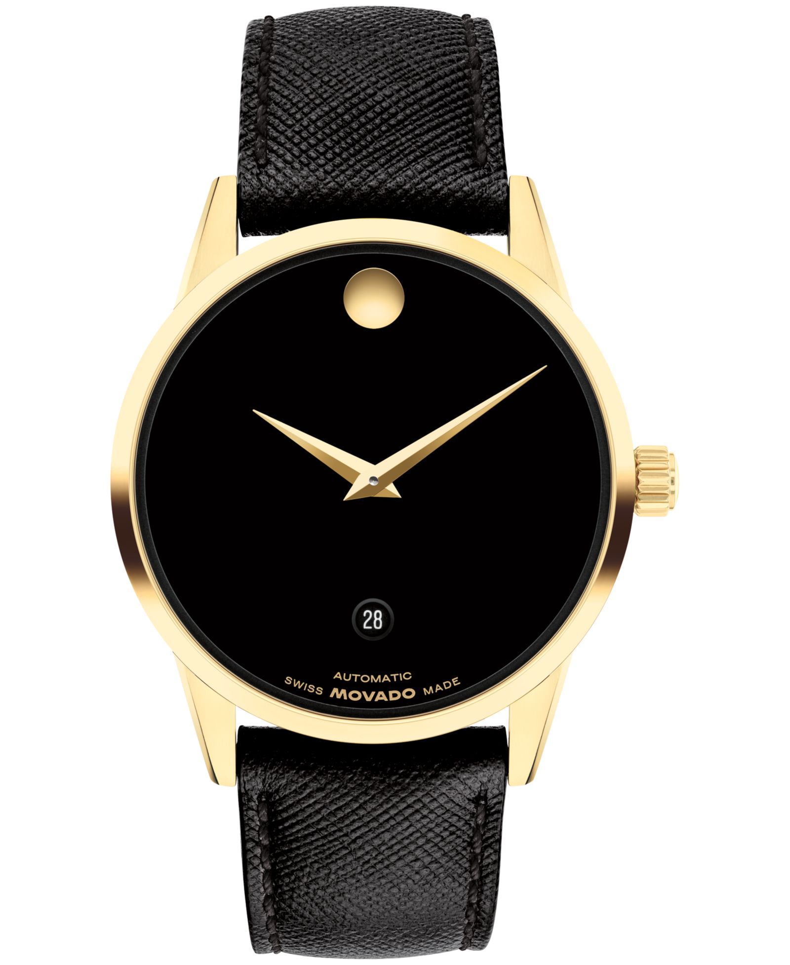 Мужские швейцарские автоматические часы Movado Men's Museum Classic Black Leather 40mm