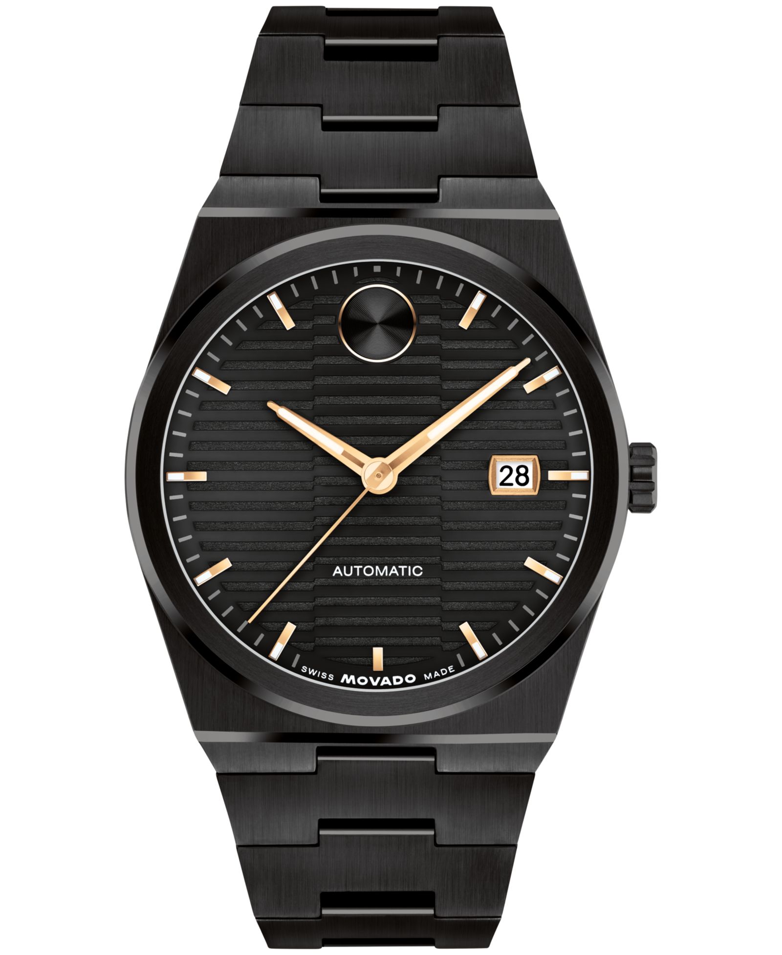 Мужские часы Movado Men's Bold Quest Swiss Automatic с черным стальным корпусом и ионным напылением, 39mm