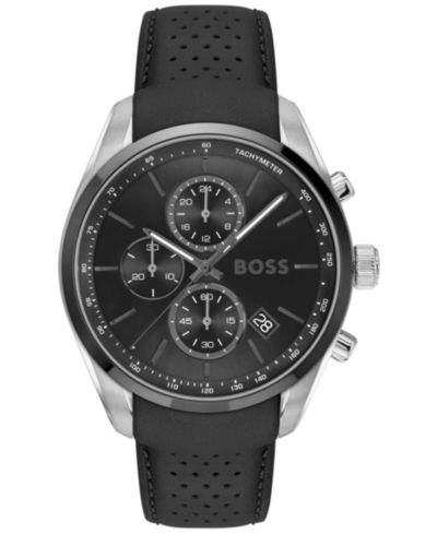 Часы Hugo Boss Grand Prix 44 Quartz Chronograph, черная кожа, 44.50mm