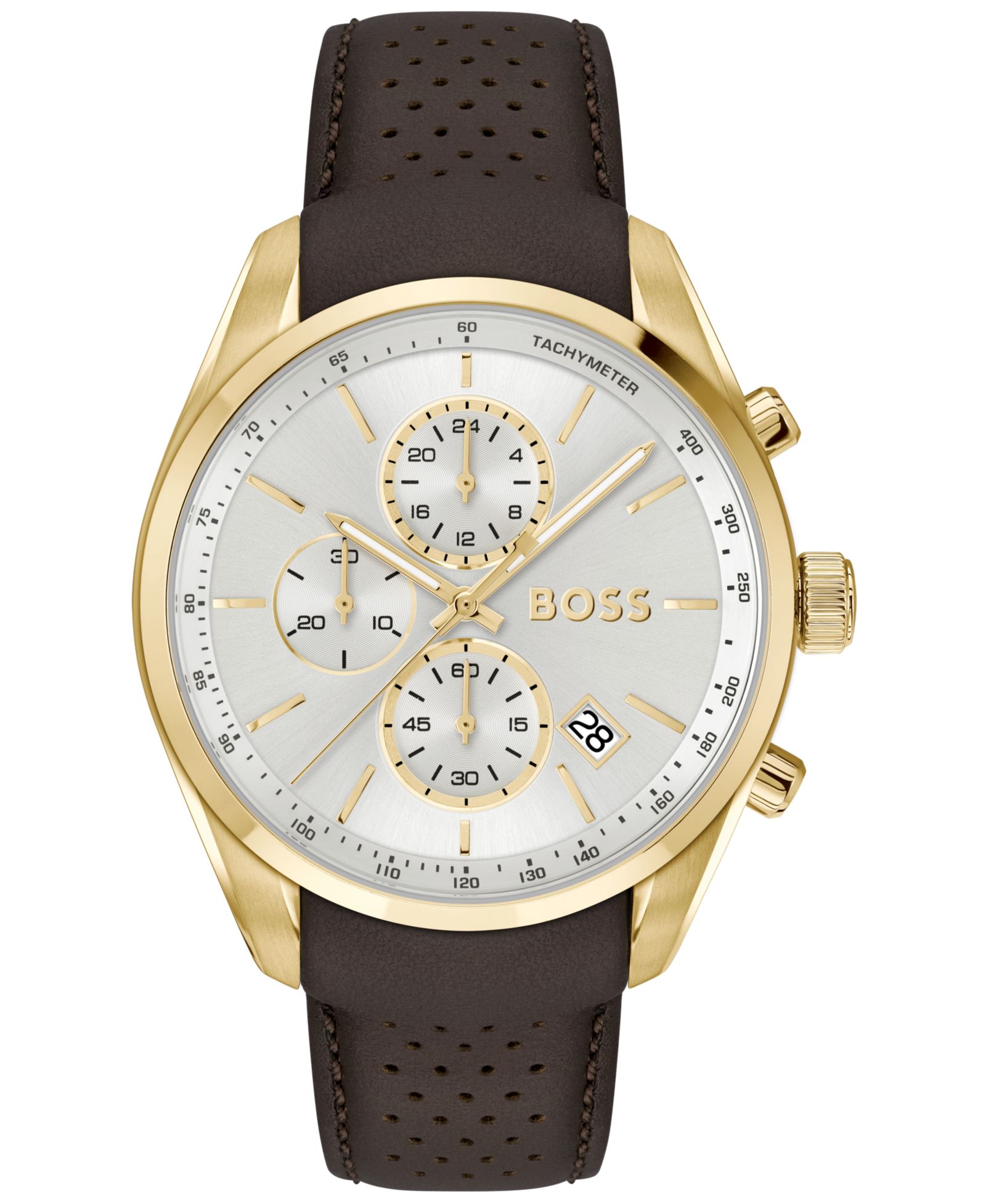 Hugo Boss Men's Grand Prix 44 Quartz Chronograph Brown Leather Watch, 44.50mm