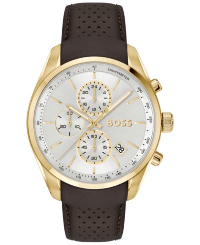 Hugo Boss Мужские часы Grand Prix 44 Quartz, коричневый кожаный ремешок