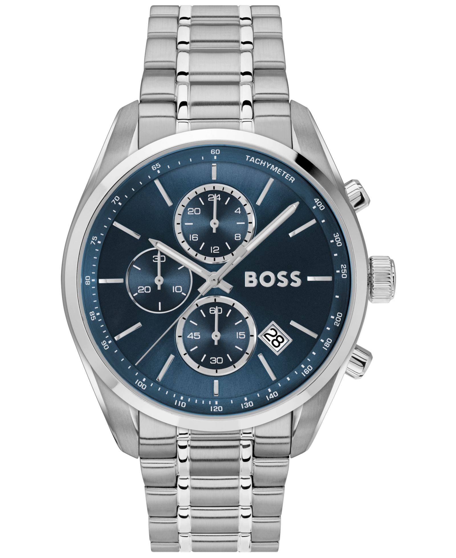Hugo Boss Men's Grand Prix 44 Quartz Chronograph Silver-Tone Stainless-Steel Watch, 44.50mm