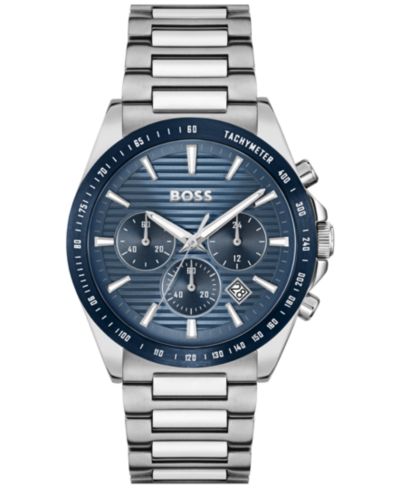 Hugo Boss Men's Strike Quartz Chronograph Silver-Tone Stainless-Steel Watch, 41mm