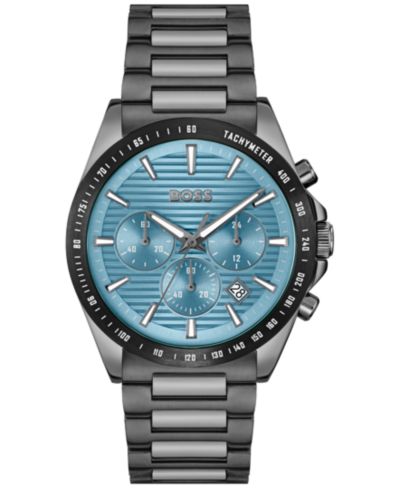 Hugo Boss Мужские часы Strike Quartz Chronograph Ionic Plated Gray Stainless-Steel 41mm