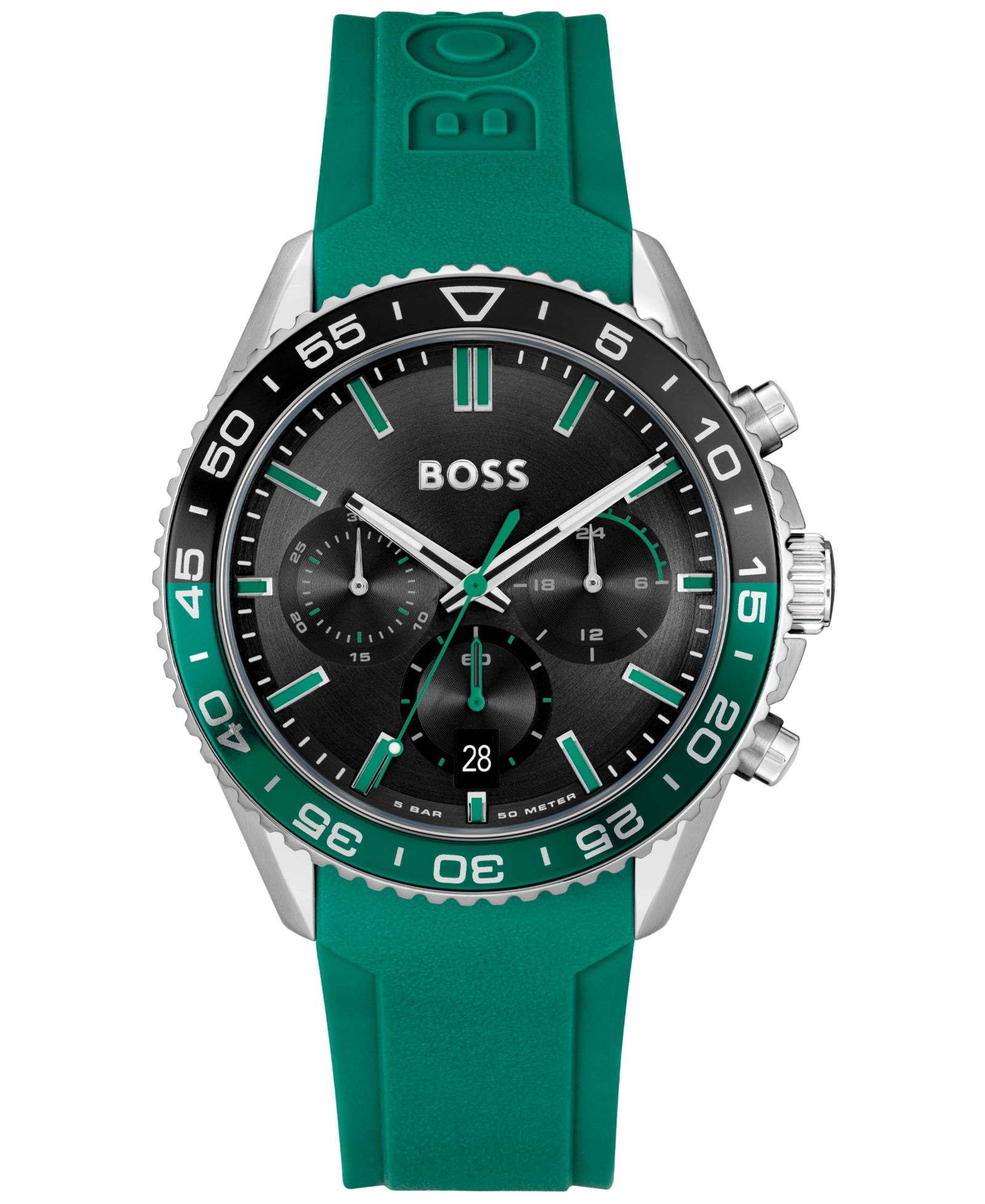Hugo Boss Мужские часы Runner Quartz Chronograph Green Silicone, 44mm