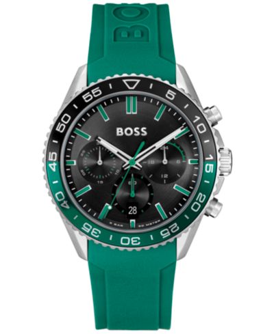 Hugo Boss Men's Runner Quartz Chronograph Green Silicone Watch, 44mm
