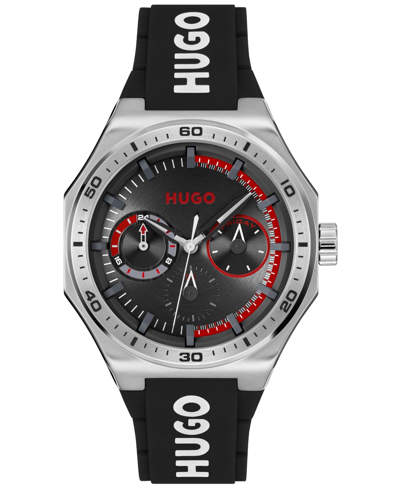 Hugo Boss Men's Grail Sport Quartz Multifunction Black Silicone Watch, 44mm