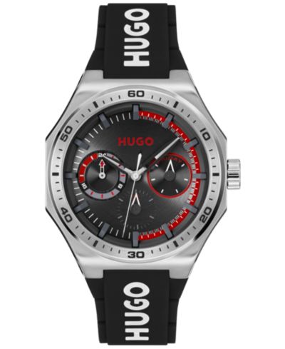 Hugo Boss Men's Grail Sport Quartz Multifunction Black Silicone Watch, 44mm