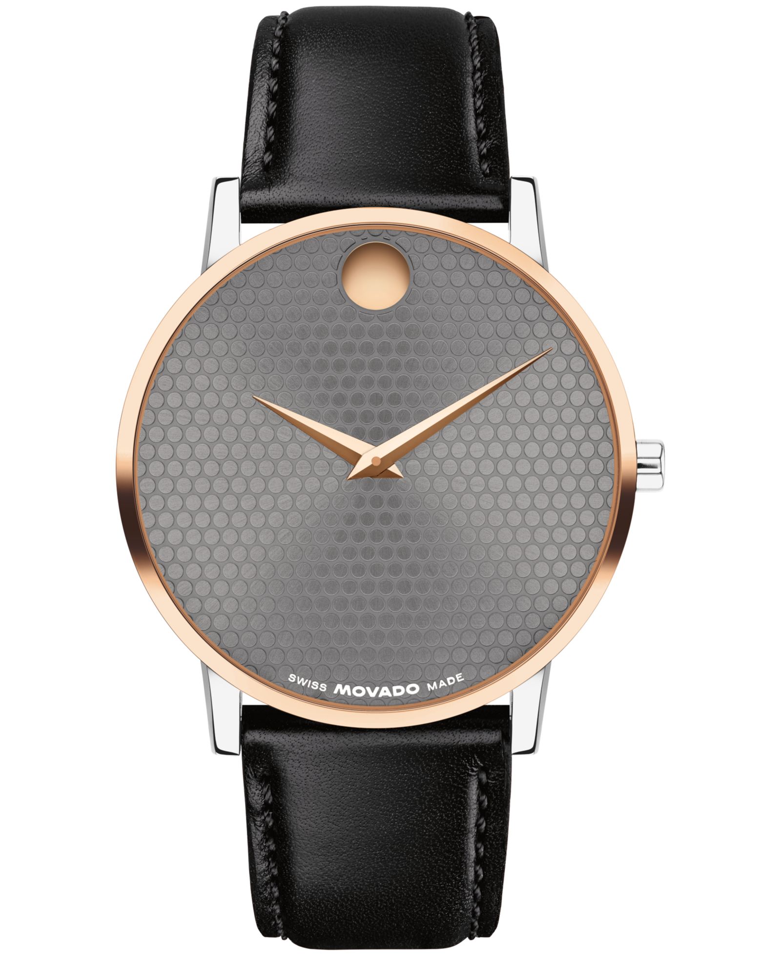 Movado Мужские Museum Classic Swiss Quartz Black Calfskin Watch, 40mm