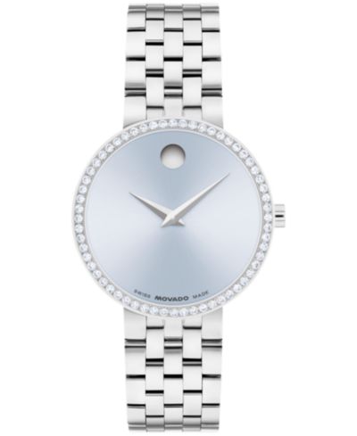 Часы Movado Women's Museum Classic Lab Grown Diamond Swiss Quartz Stainless-Steel, 29.5mm