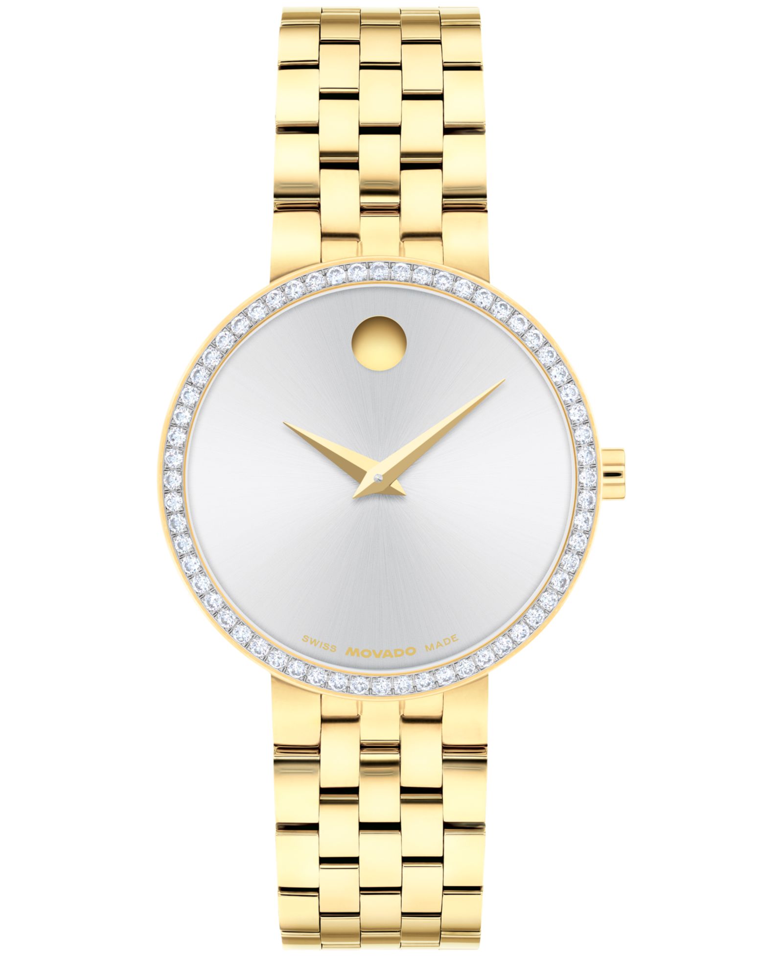 Женские часы Movado Museum Classic с выращенным бриллиантом и желтым PVD покрытием 29.5mm