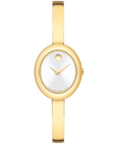 Женские швейцарские кварцевые часы Movado Museum Oval с желтым PVD покрытием, 22 x 26mm
