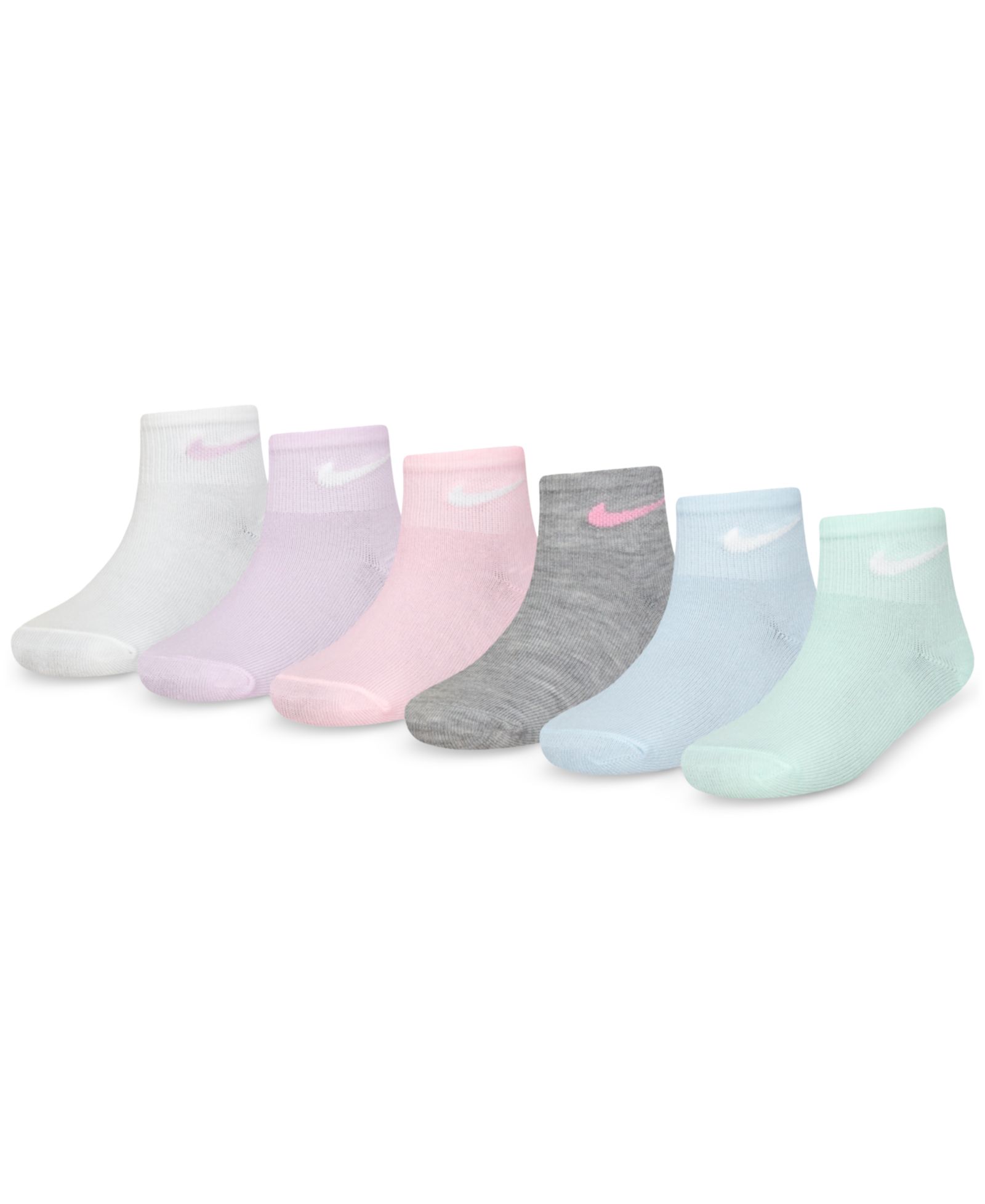 Nike Girls' 4-7 Metallic Swoosh Quarter Socks, 6-Pack