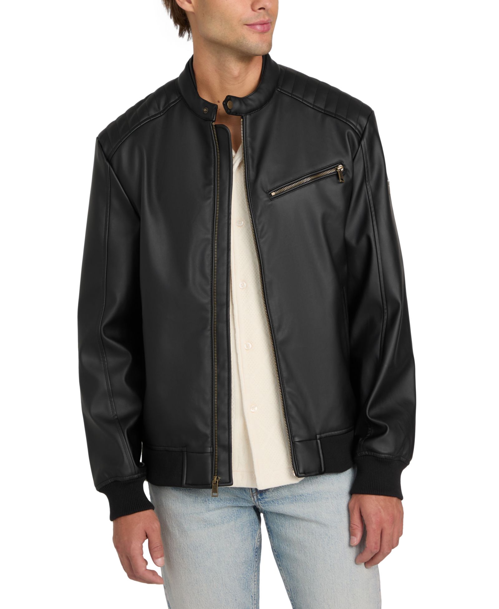 Мужская куртка GUESS Stretch Faux Leather Snap Collar Moto Jacket