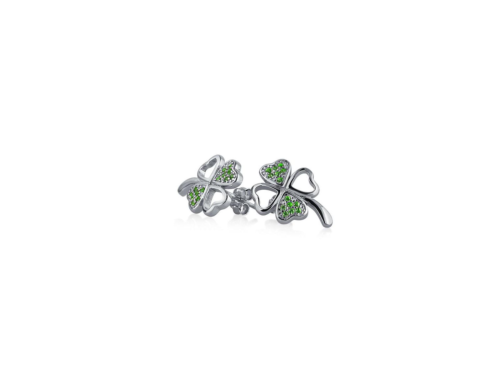 Bling Jewelry Good Luck Celtic Shamrock Clover Stud Earrings Green CZ 925 Sterling Silver
