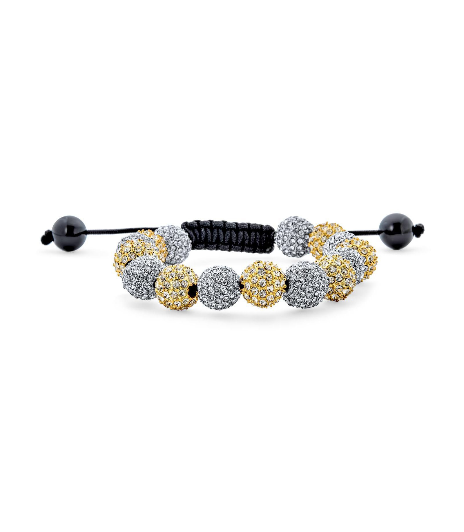 Bling Jewelry Two Tone Silver Gold 10MM Crystal Disco Ball Shamballa Inspired Bracelet