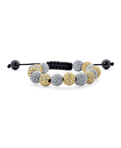 Bling Jewelry серебряно-золотой браслет с кристаллами Disco Ball Shamballa Inspired Black Cord Adjustable