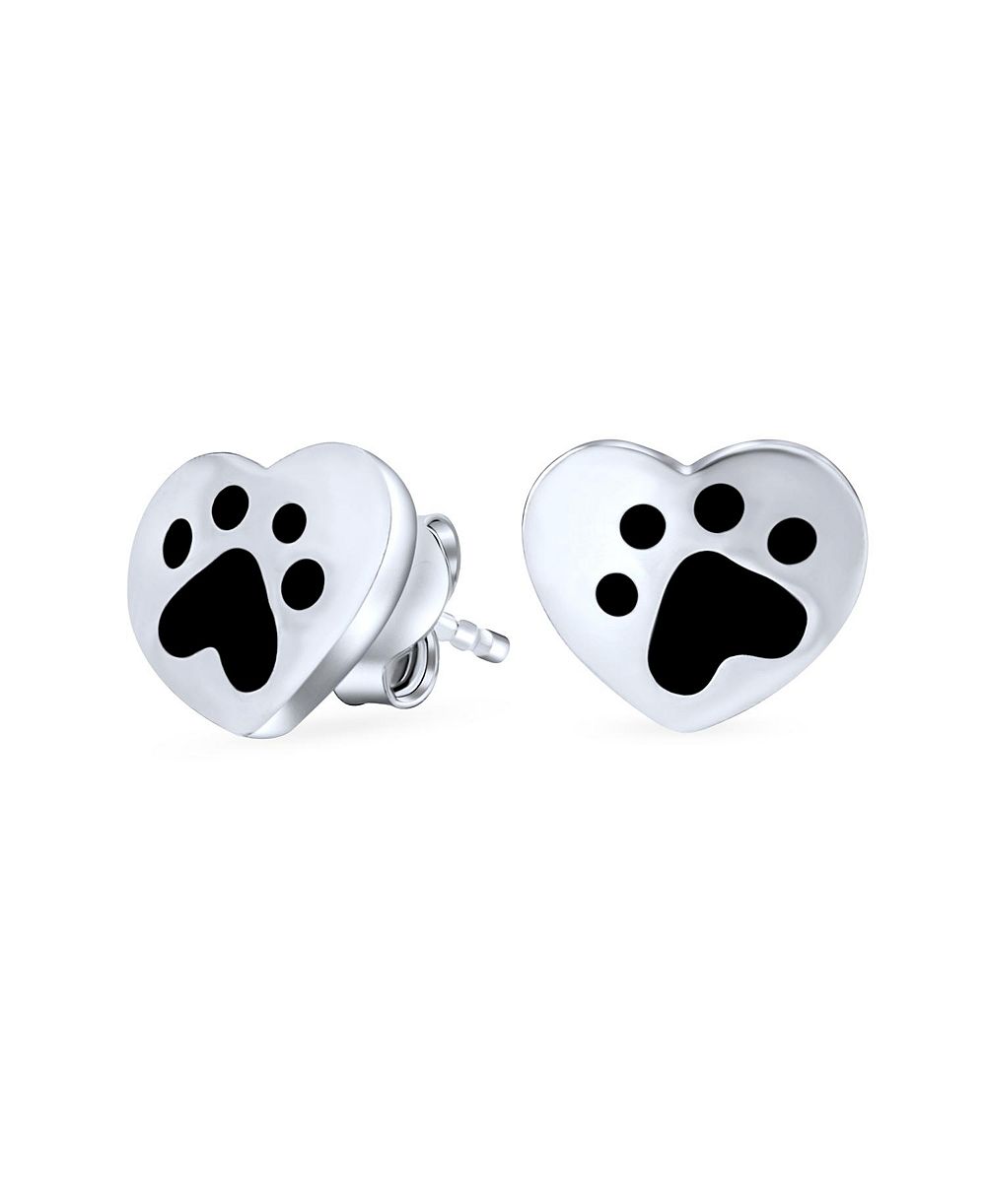 Серьги-гвоздики Bling Jewelry Enamel Heart Paw Print из стерлингового серебра для любителей животных