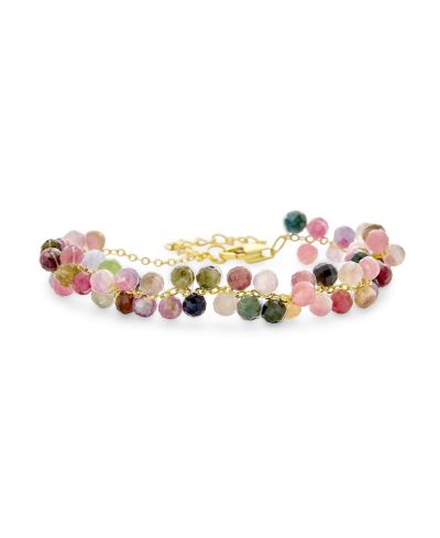 Bling Jewelry Dainty Multi Color Rainbow Tourmaline Gemstone Bracelet 6 Inch Gold Plated