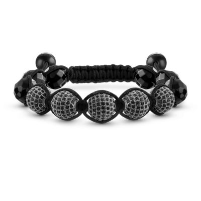 Bling Jewelry Black White Crystal Ball Shamballa Inspired Bolo Bracelet 12MM Adjustable