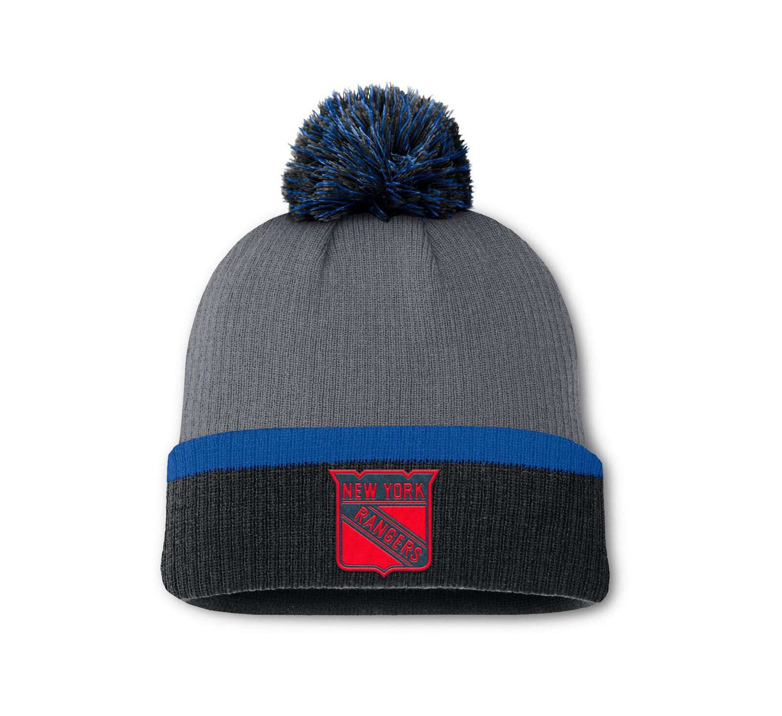 Женская вязаная шапка Fanatics Charcoal New York Rangers с помпоном