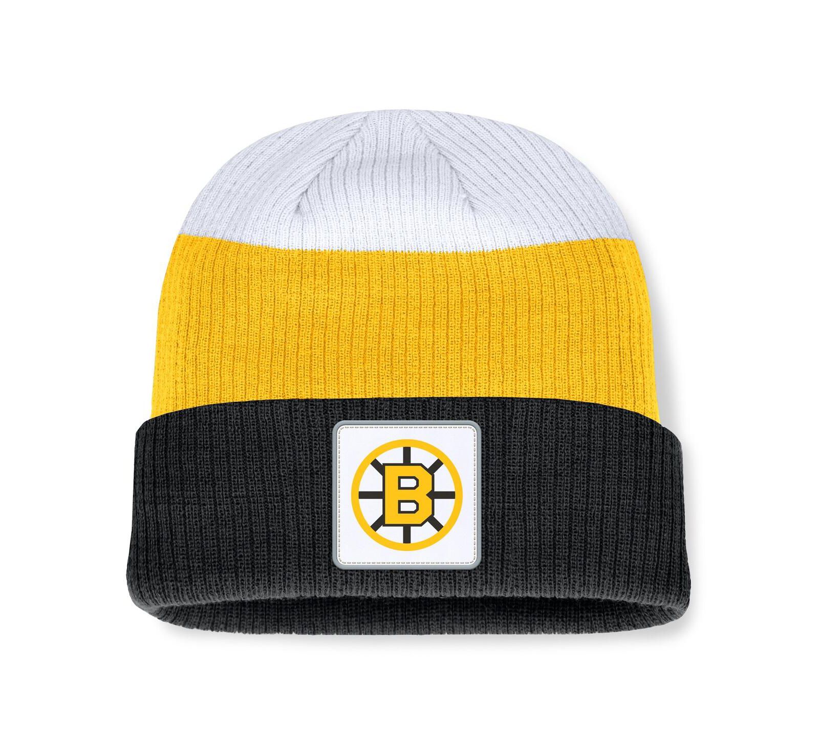 Мужская вязаная шапка Fanatics Boston Bruins Heritage Showboat Color-Block Cuffed Knit
