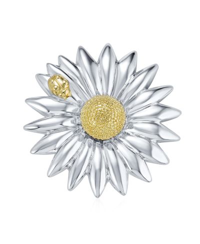Bling Jewelry Two Tone Fashion Statement Ladybug Sunflower Daisy Brooch Scarf Pin Silver Gold