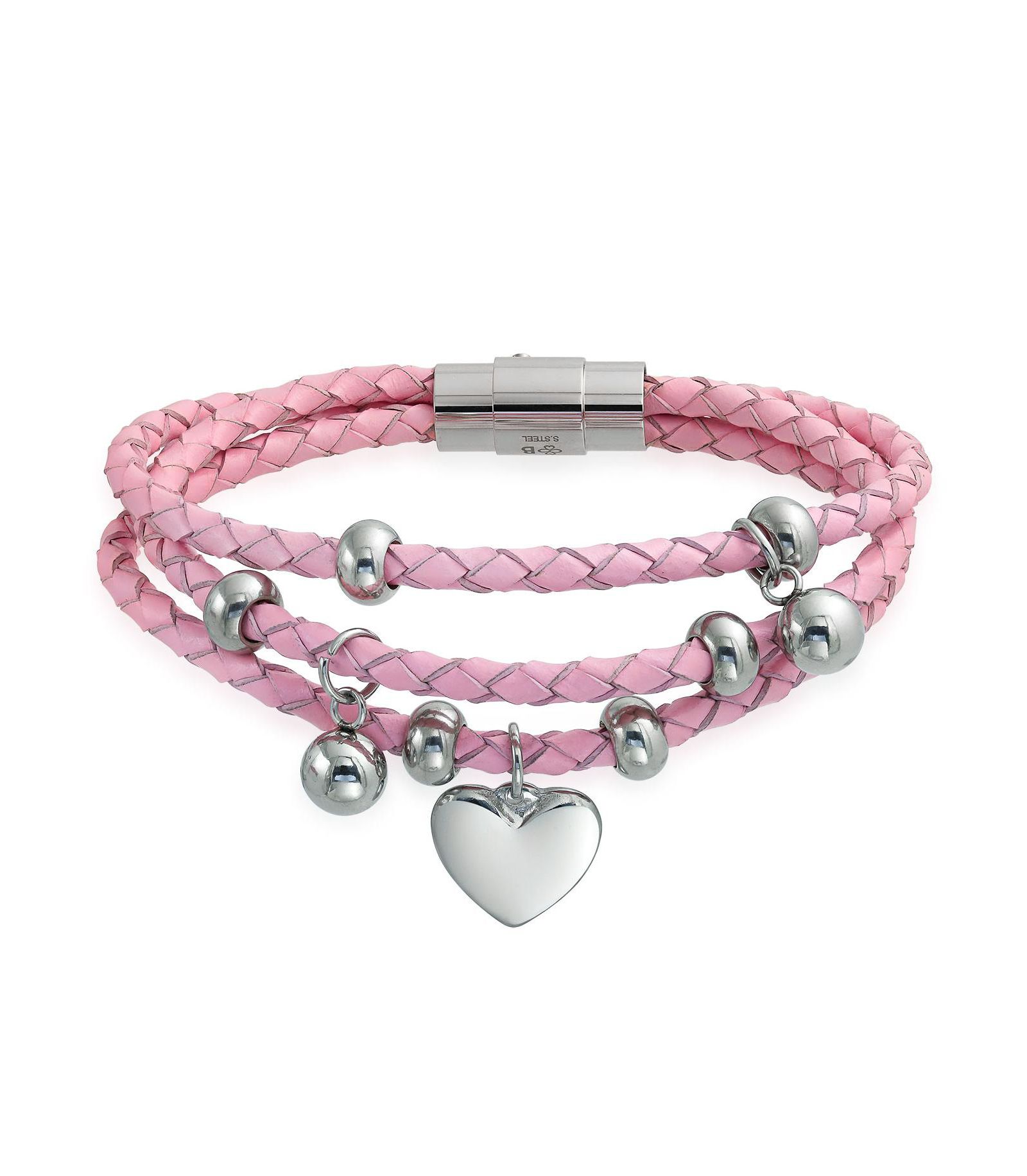 Bling Jewelry Romantic White Braided Leather Triple Wrap Heart Charm Bracelet 8 Inch