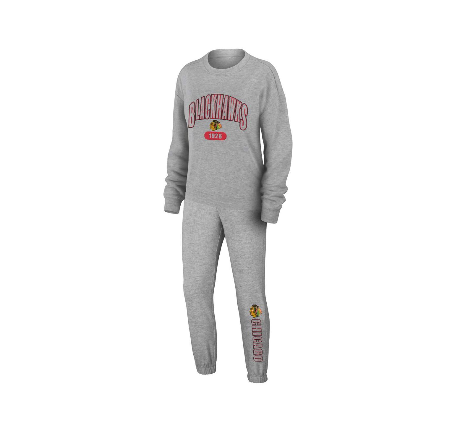 WEAR by Erin Andrews Women's Heather Gray Chicago Blackhawks Knit Long Sleeve Tri-Blend T-Shirt Pants Sleep Set