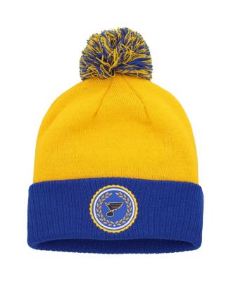 Женская вязаная шапка Adidas Gold St. Louis Blues Laurel Cuffed with Pom