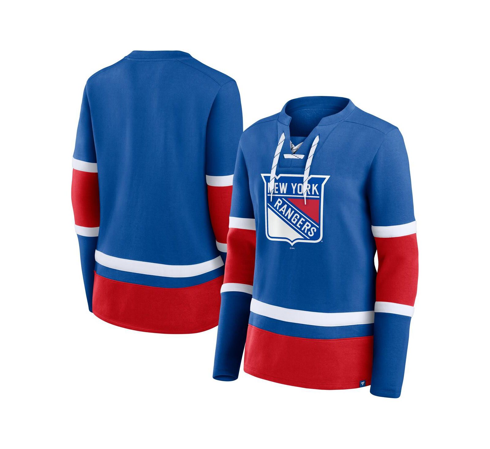 Женская футболка Fanatics Blue New York Rangers Prime Time Lace-Up Long Sleeve