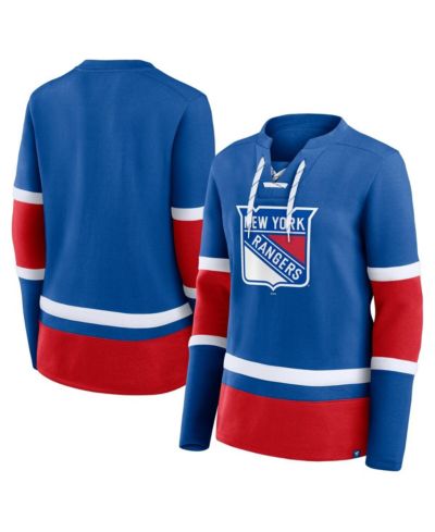 Женская футболка Fanatics Blue New York Rangers Prime Time Lace-Up Long Sleeve