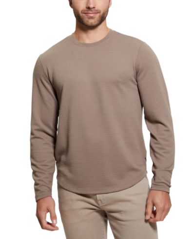 GUESS Men's Relaxed Fit Linear Textured Long Sleeve Crewneck T-Shirt