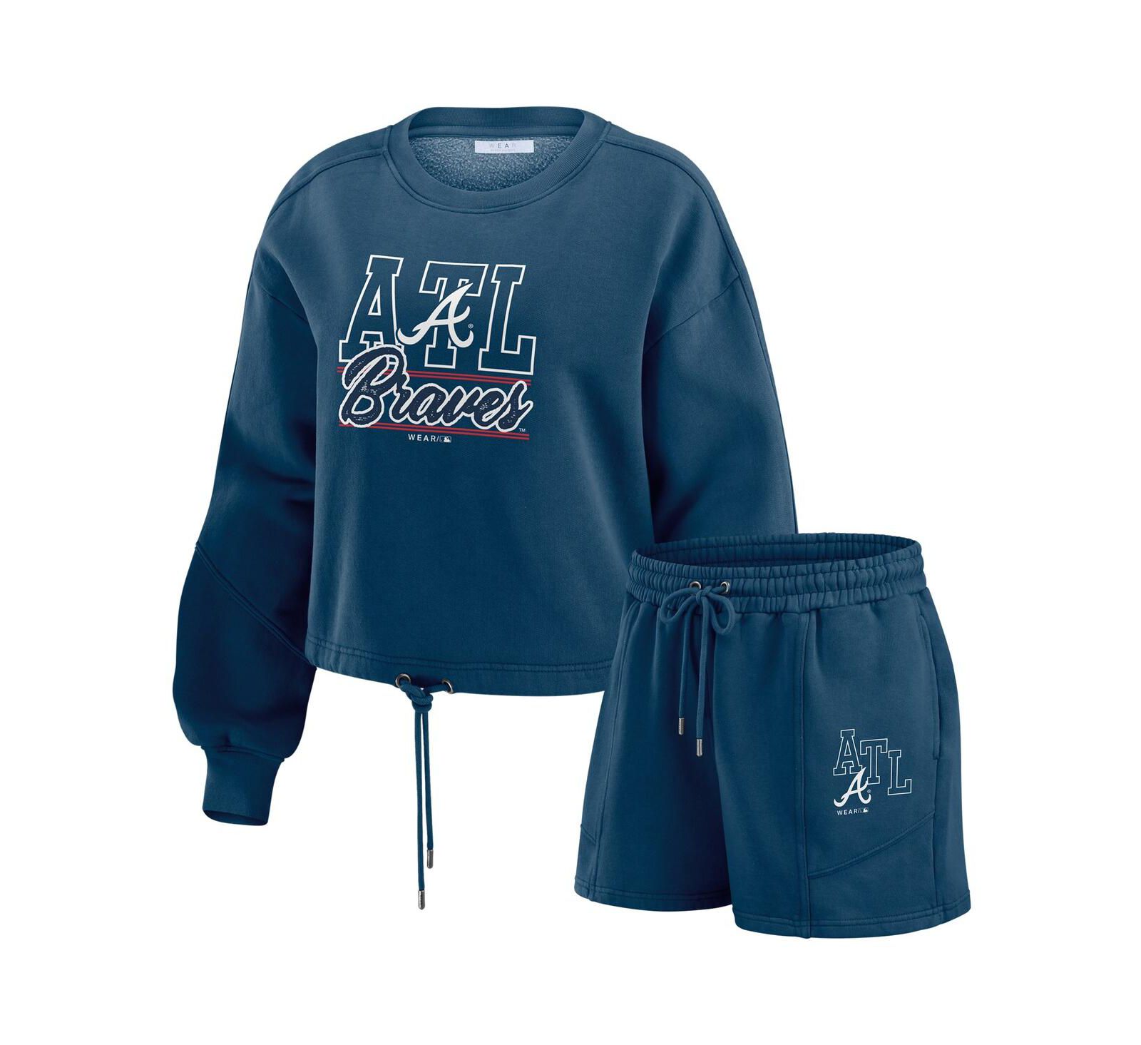WEAR by Erin Andrews Women's Navy Atlanta Braves Washed Fleece Sweatshirt Shorts Lounge Set