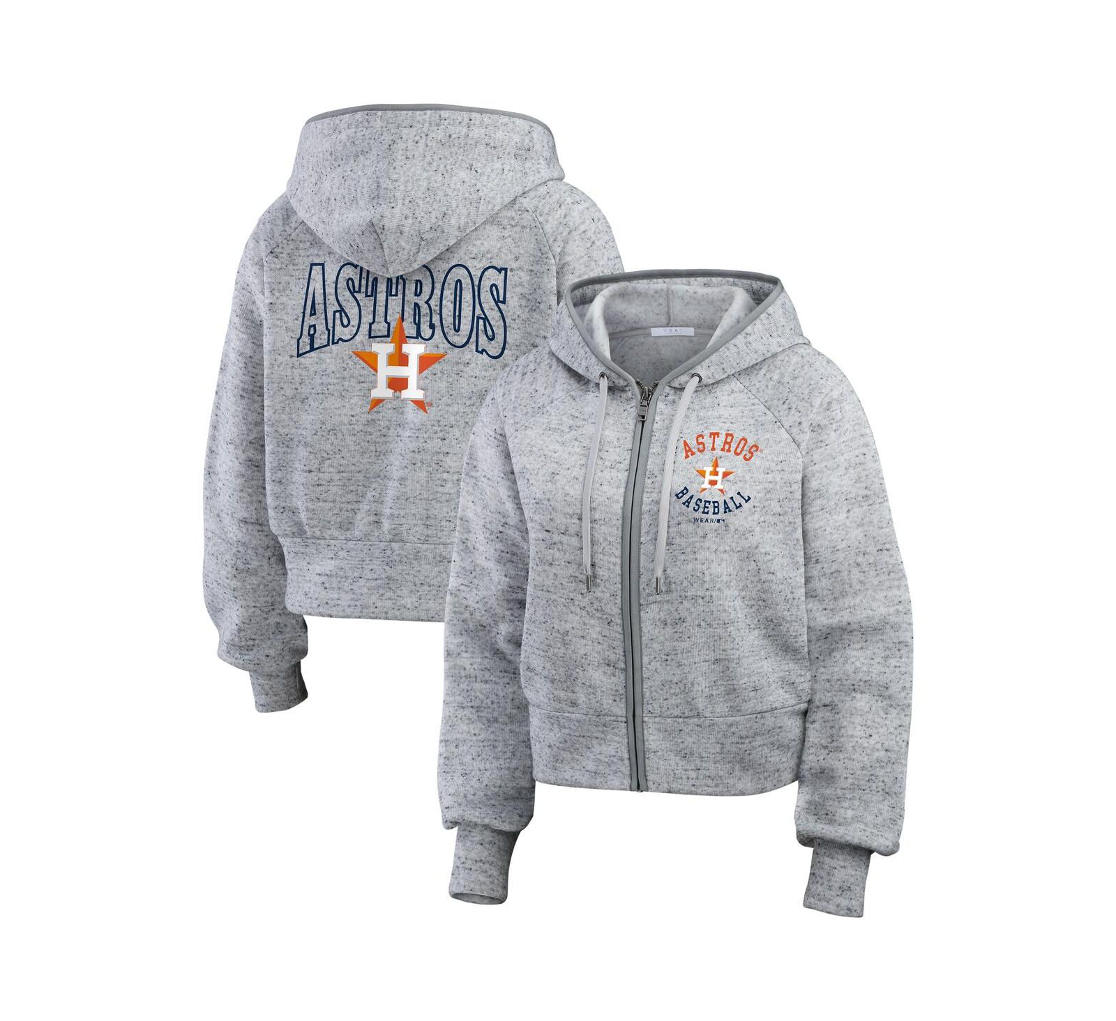 WEAR by Erin Andrews Women's Heather Gray Houston Astros Speckled Fleece Cropped Full-Zip Hoodie