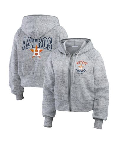 WEAR by Erin Andrews Women's Heather Gray Houston Astros Speckled Fleece Cropped Full-Zip Hoodie