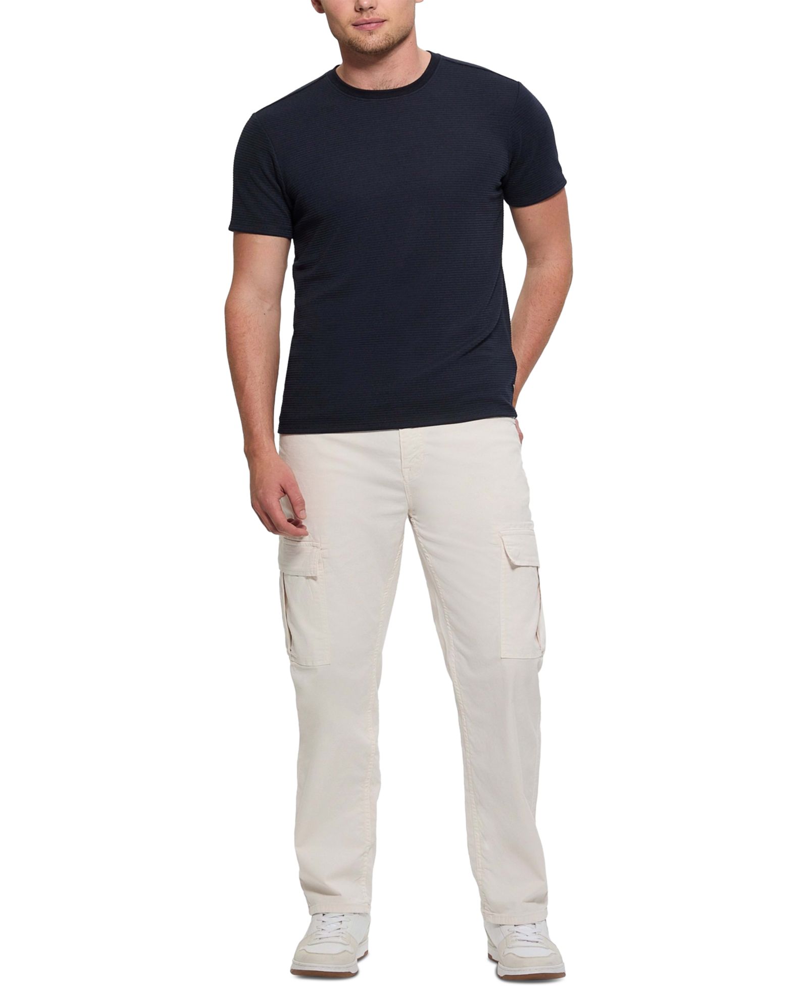 GUESS Men's Relaxed-Fit Linear Textured Short-Sleeve Crewneck T-Shirt