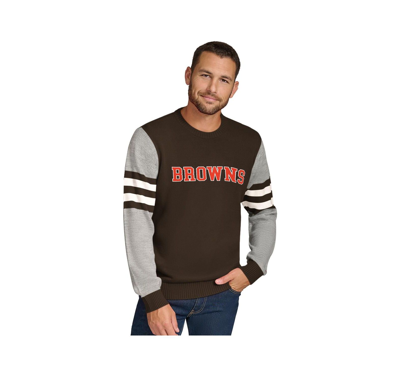 Tommy Hilfiger Men's Brown/Heather Gray Cleveland Browns Acrylic Crewneck Pullover Sweatshirt