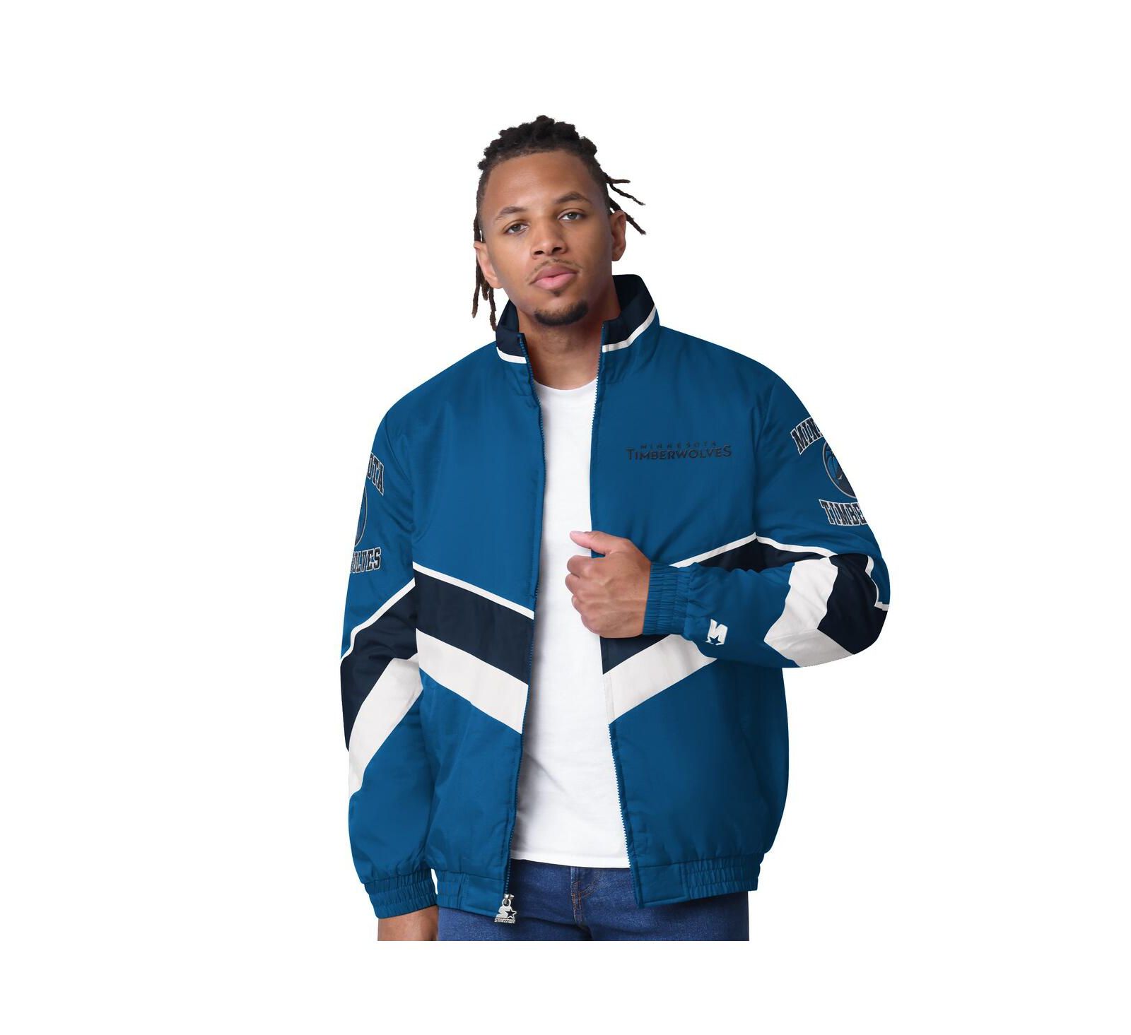 Starter Men's Blue Minnesota Timberwolves Captain Oxford Full-Zip Jacket