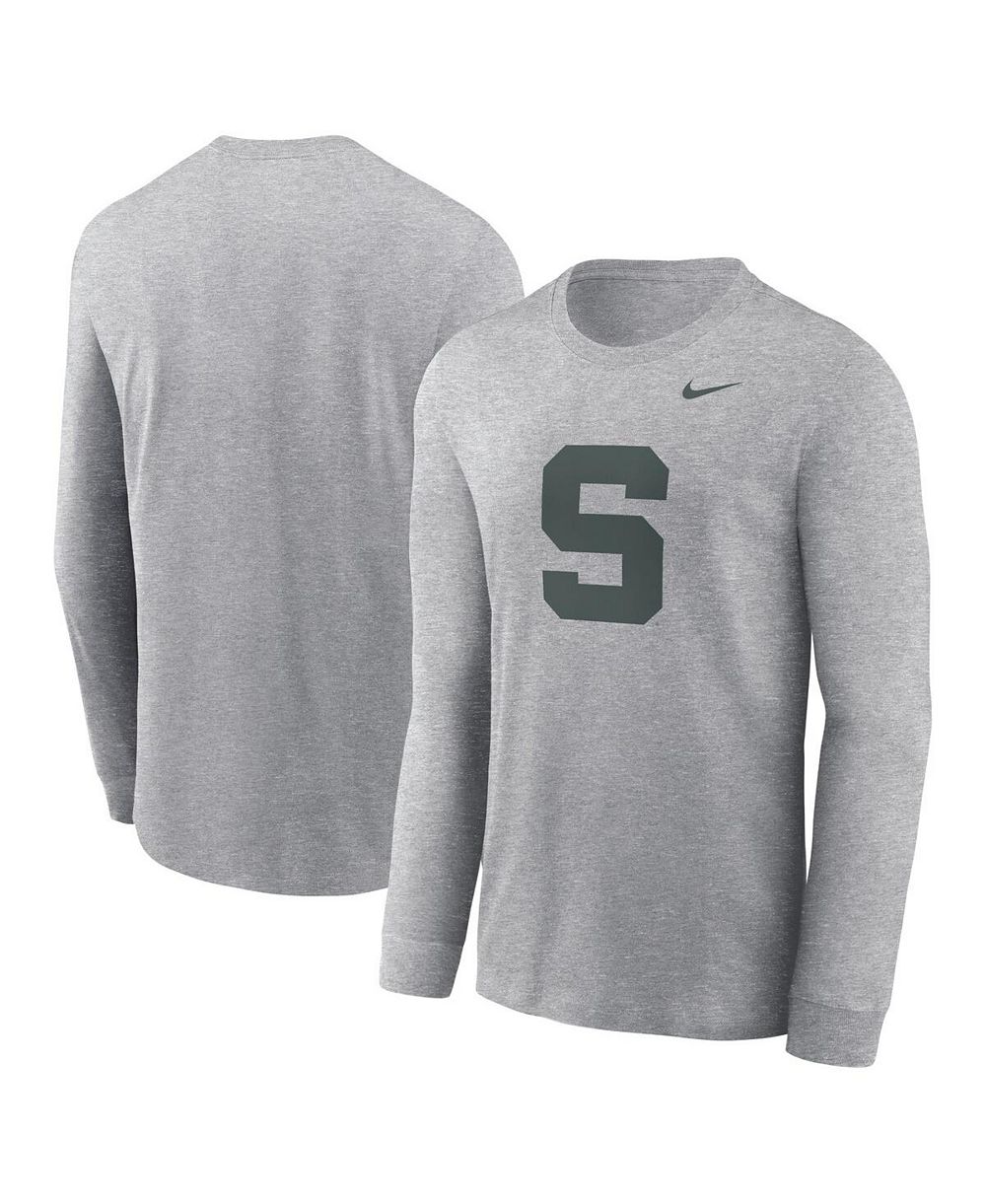 Мужская футболка Nike Michigan State Spartans Alternate Logo с длинным рукавом в цвете Heather Gray