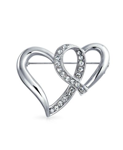 Романтичная брошь-значок Bling Jewelry Romantic Crystal Double Heart