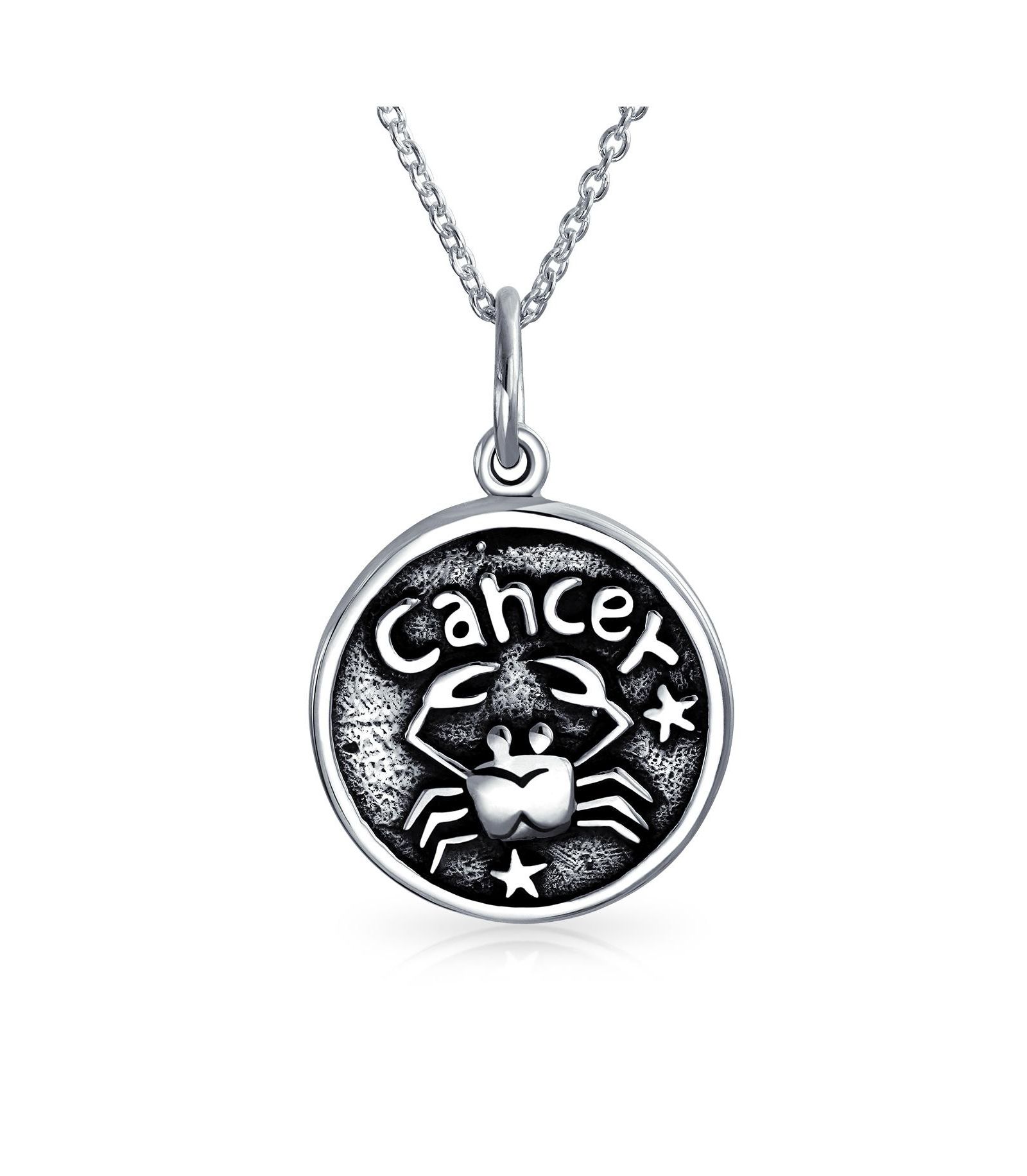 Bling Jewelry Astrology Zodiac Cancer Round Pendant Necklace Oxidized 925 Sterling Silver