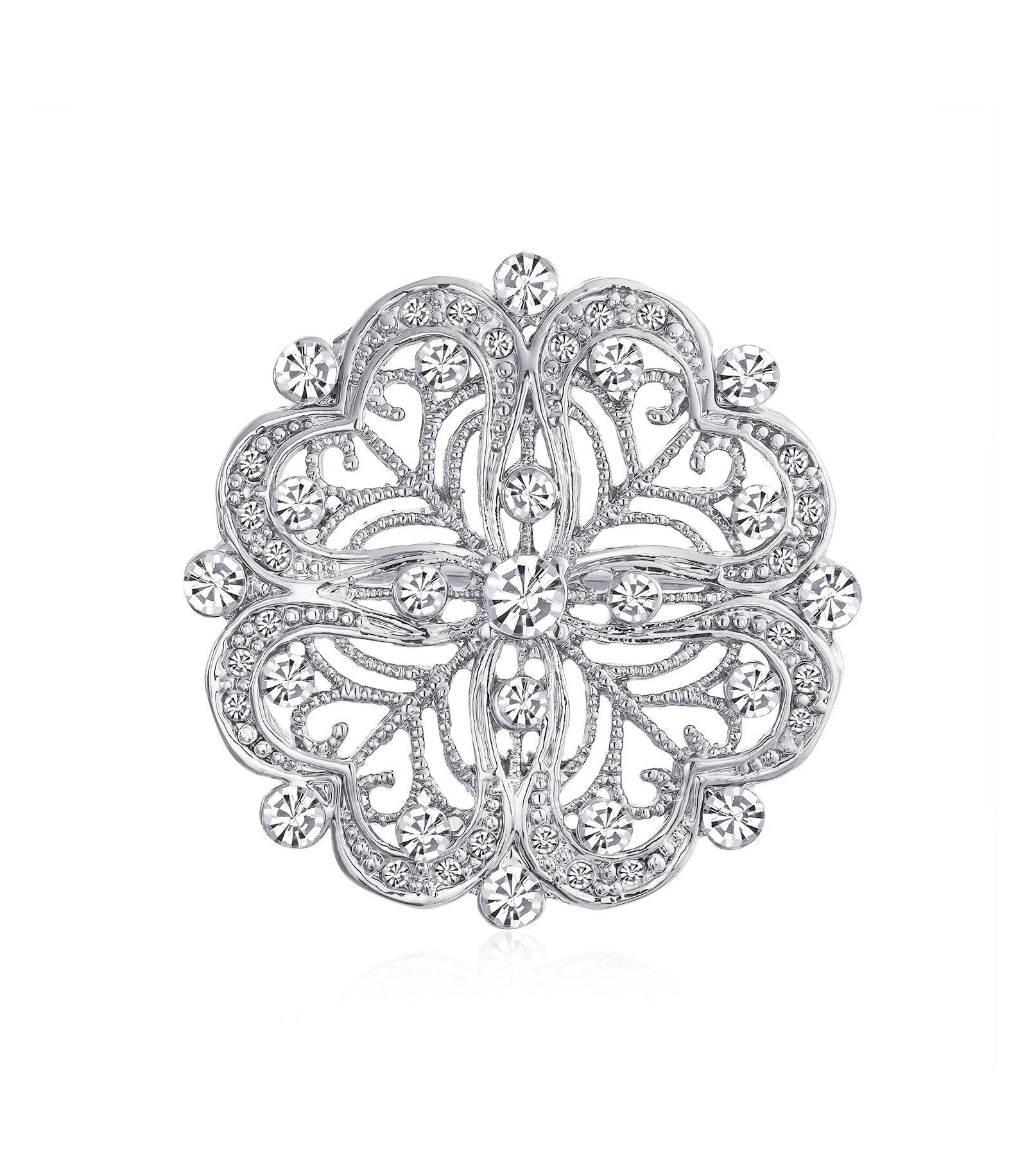 Bling Jewelry брошь с цветочным узором и сердцем из латуни и CZ