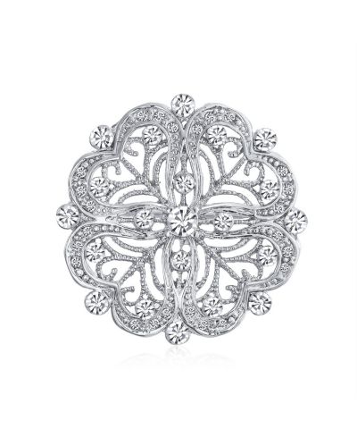 Bling Jewelry брошь с цветочным узором и сердцем из латуни и CZ