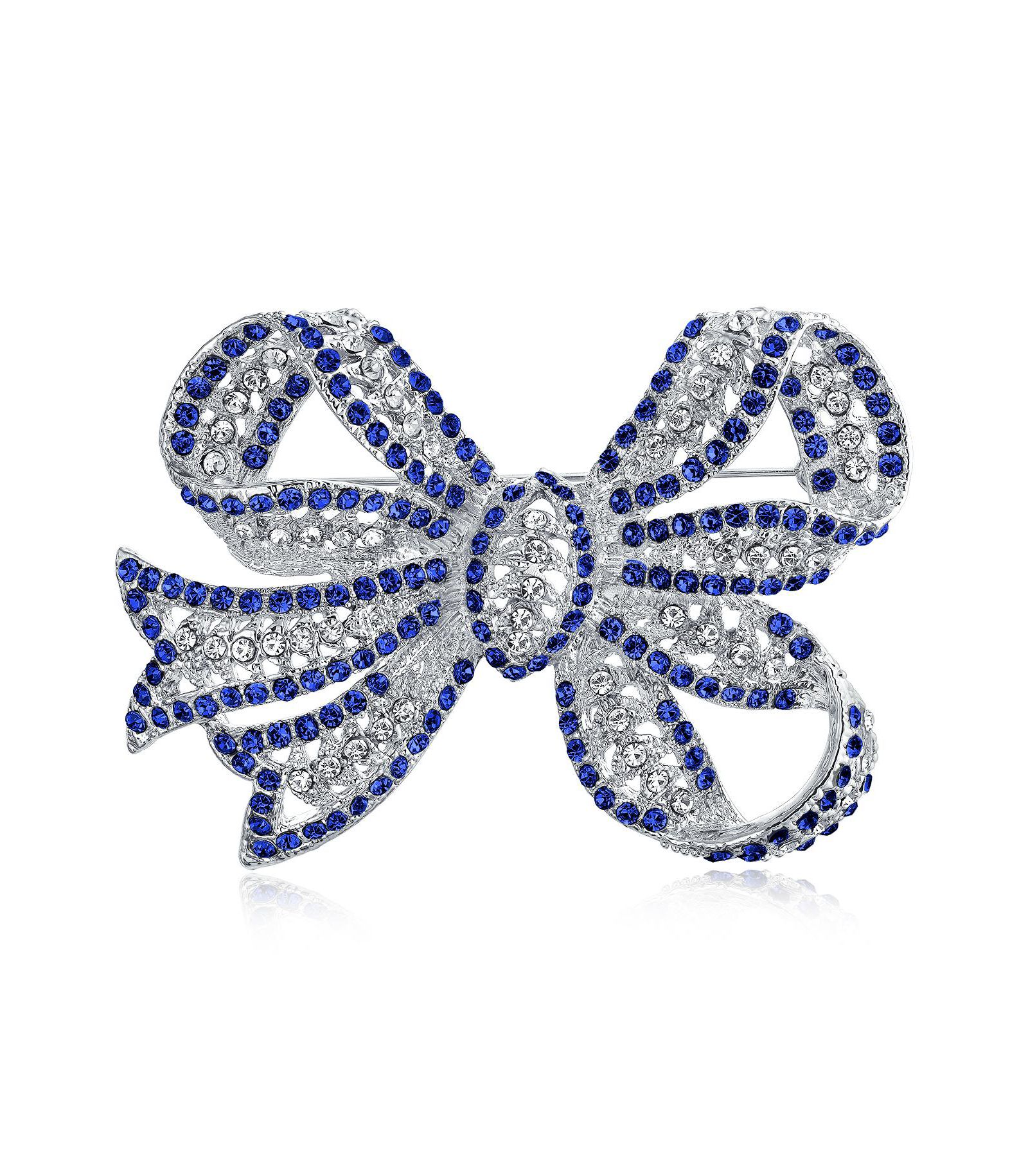 Bling Jewelry Victorian Style Large Statement Crystal Fashion Bow Brooch Pin Silver Plated