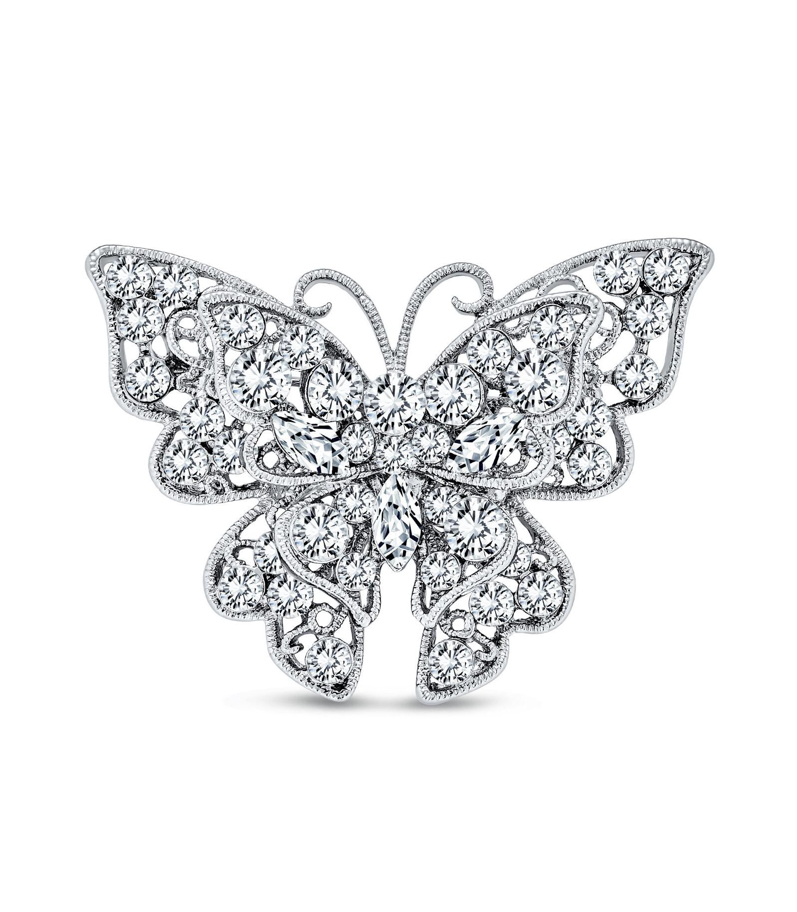 Bling Jewelry брошь-булавка Butterfly с крупным кристаллом Silver Plated