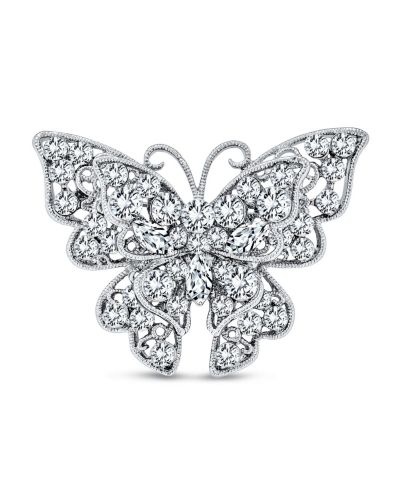 Bling Jewelry Large Crystal Filigree Butterfly Brooch Pin Fashion Statement Silver Plated